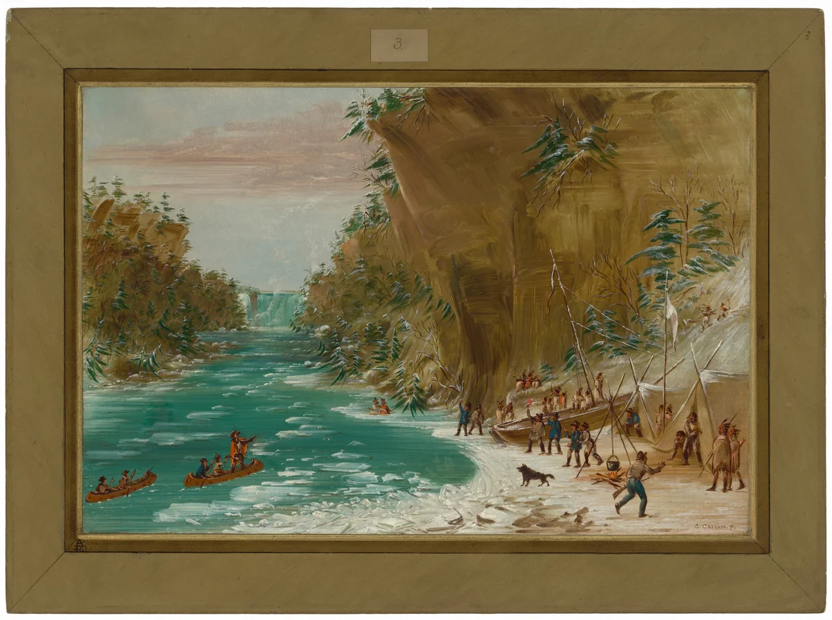 The Expedition Encamped below the Falls of Niagara. January 20, 1679 by George Catlin, painting, 1847-1848