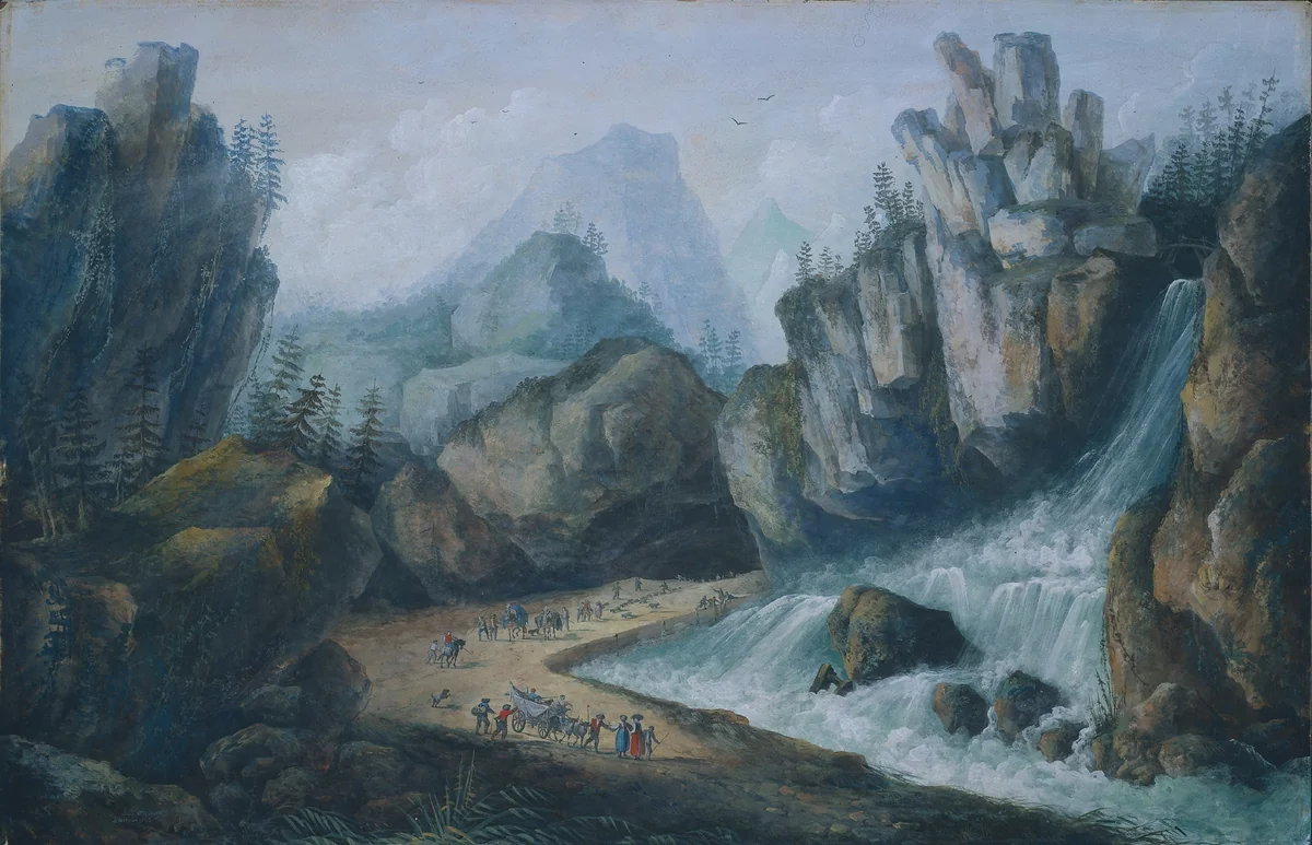 Torrent and Waterfall in the Alps by Louis Bélanger, drawing, 1792