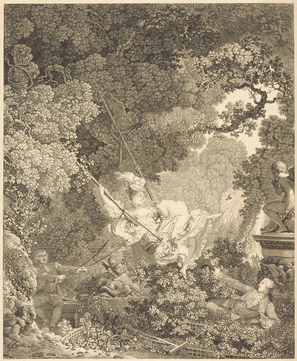 Les Hazards heureux de l'Escarpolettes (The Swing) by Nicolas Delaunay; Jean Honoré Fragonard, print, 1782