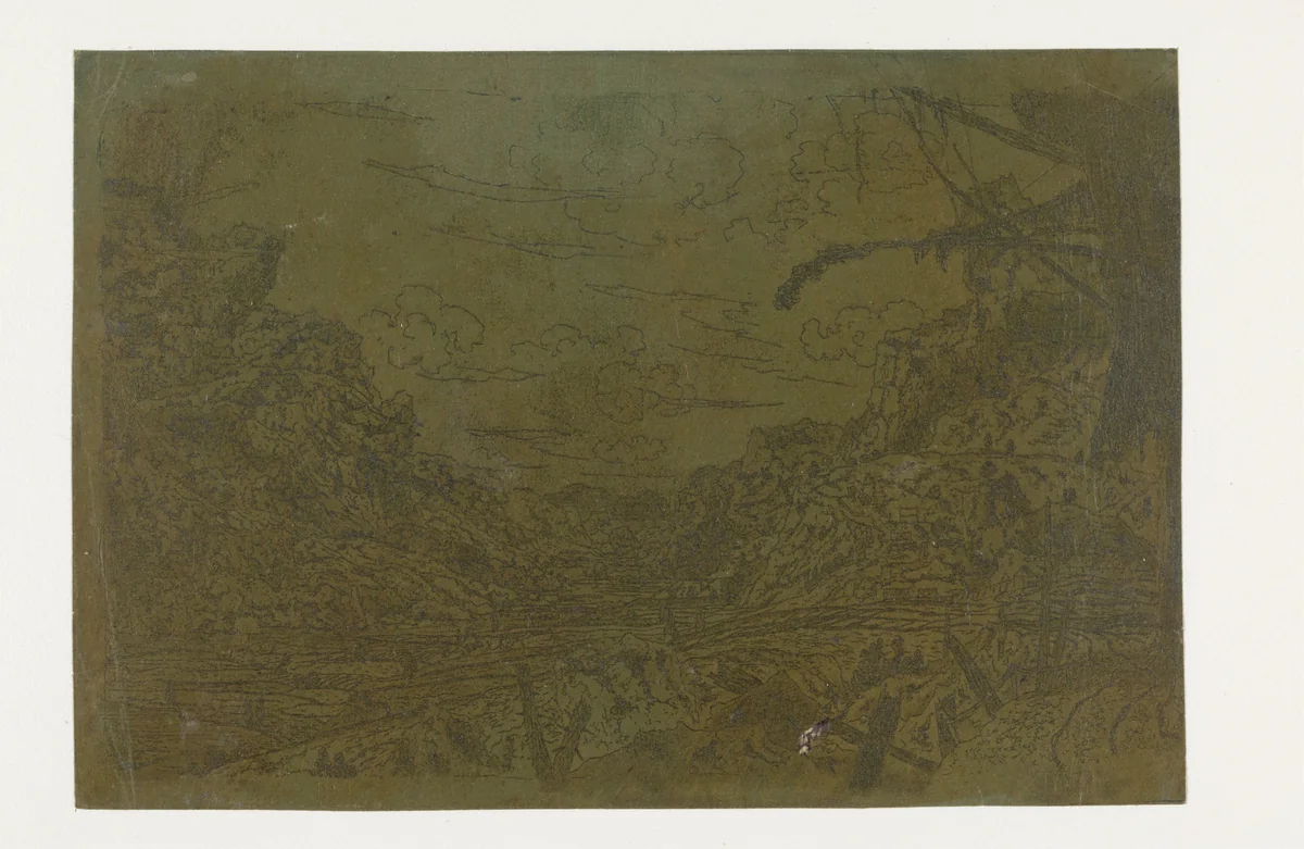 Mountain Valley with the Remains of a Ship by Hercules Segers, print, 1623-1625