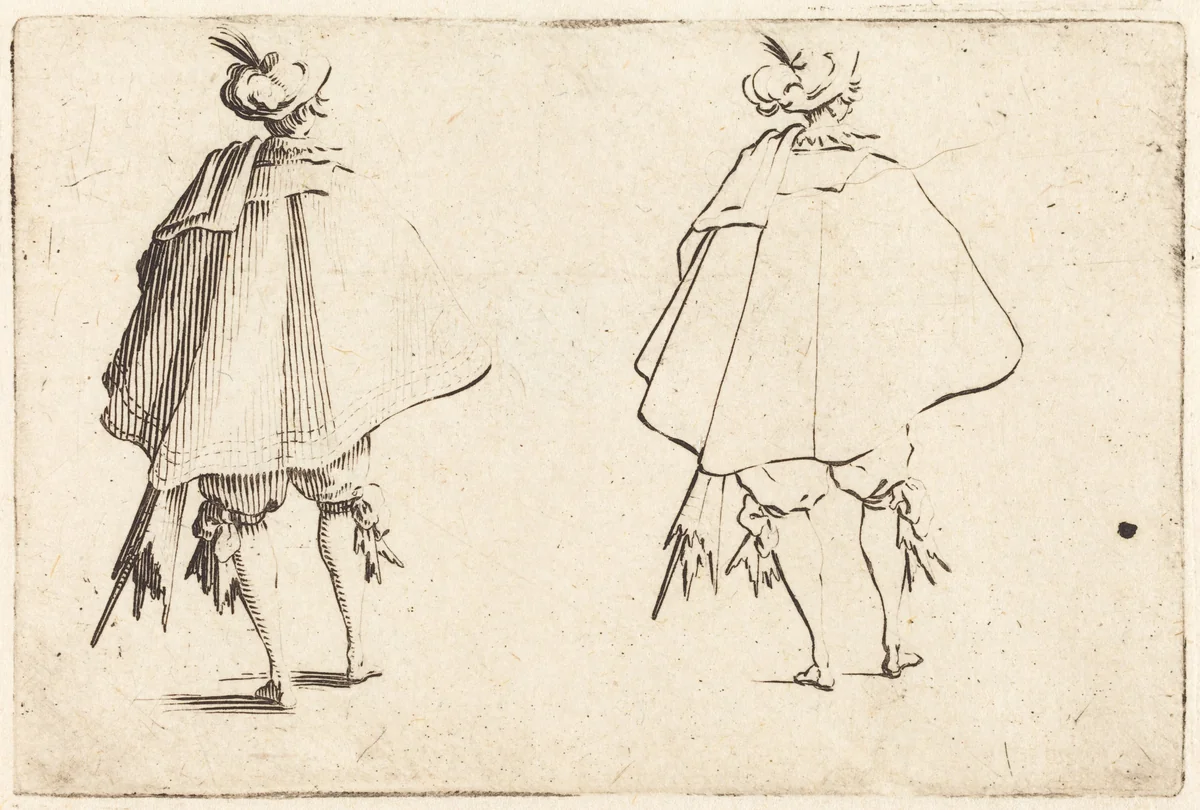Gentleman in Large Mantle, Seen from Behind by Jacques Callot, print, 1622