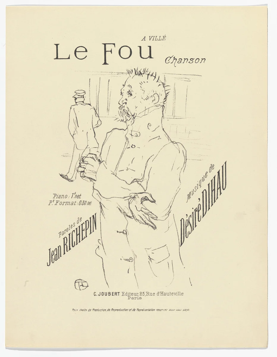 The Madman (Le fou) from Quatorze lithographies originales (Mélodies de Désiré Dihau) by Henri de Toulouse-Lautrec, illustrated book, 1895