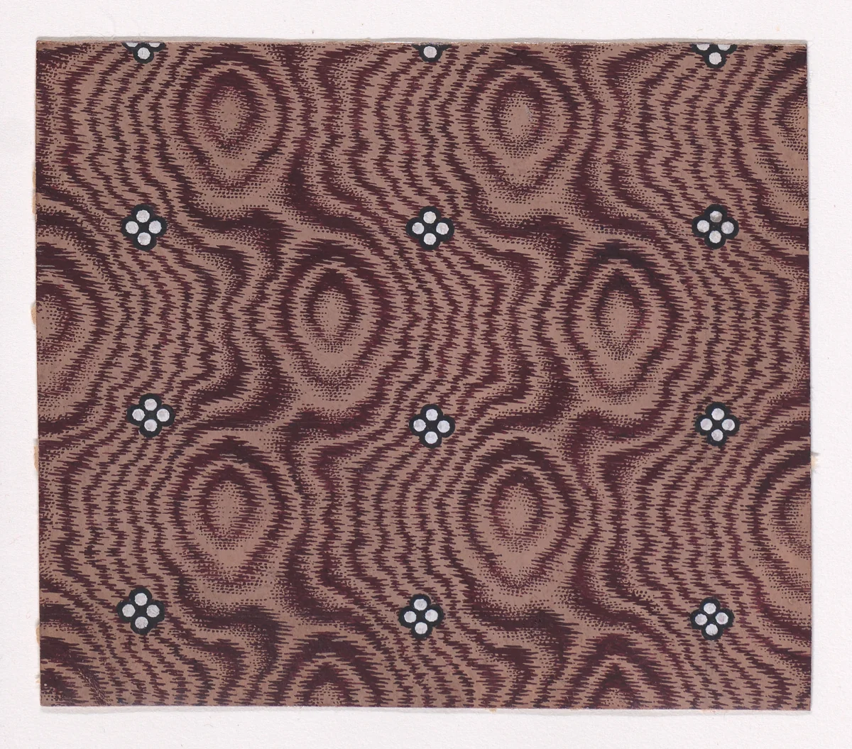 Textile Design with Rows of Quatrefoils of Pearls over an Abstract Background Simulating Tie-Dye by anonymous, drawing, 1840