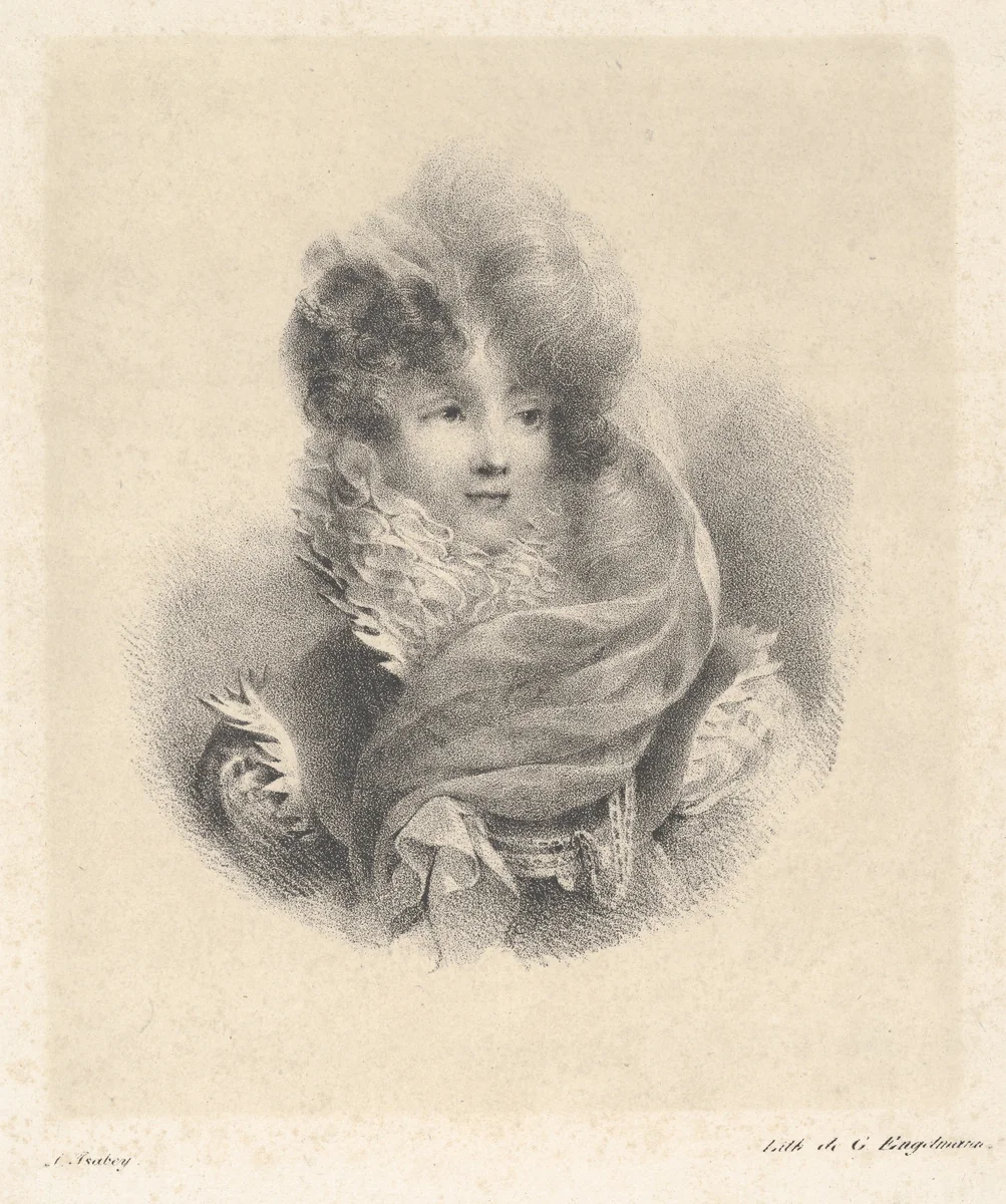 Portrait of Mademoiselle de Pavant by Jean Baptiste Isabey, print, 1825