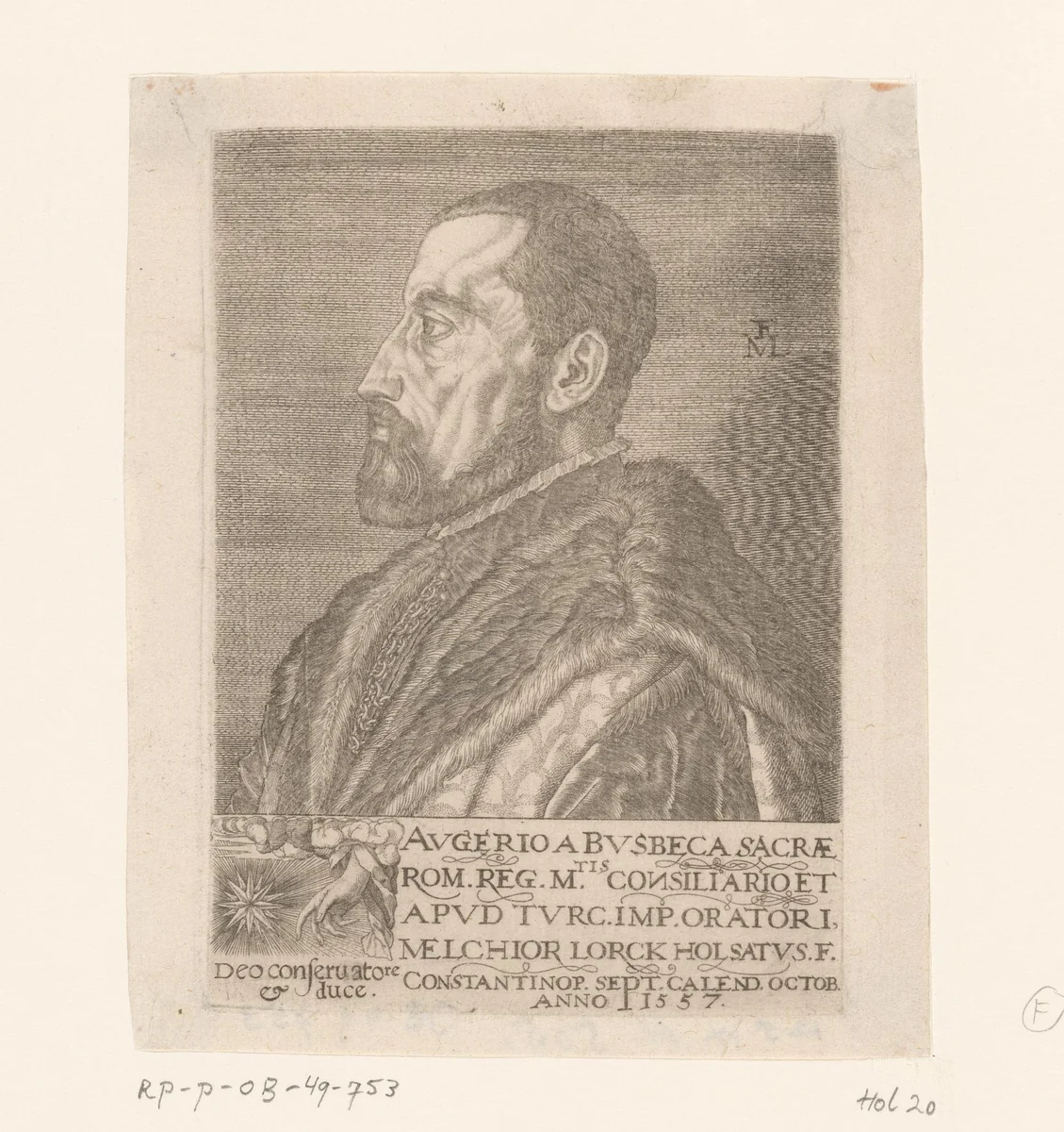 Portret van Ogier Ghislain de Busbecq by Unknown, print, 1557