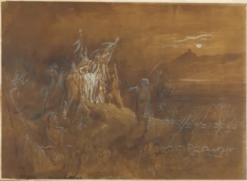 The Shades of French Soldiers from the Past Exhort the Army to Victory on the Rhine by Gustave Doré, drawing, 1870