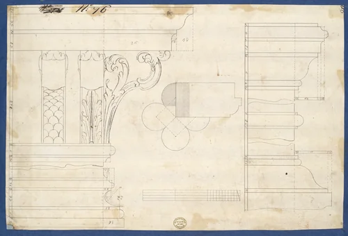 Moldings and Plan for Column on Door of Library Bookcase, from Chippendale Drawings, Vol. II by Thomas Chippendale, drawing, 1753