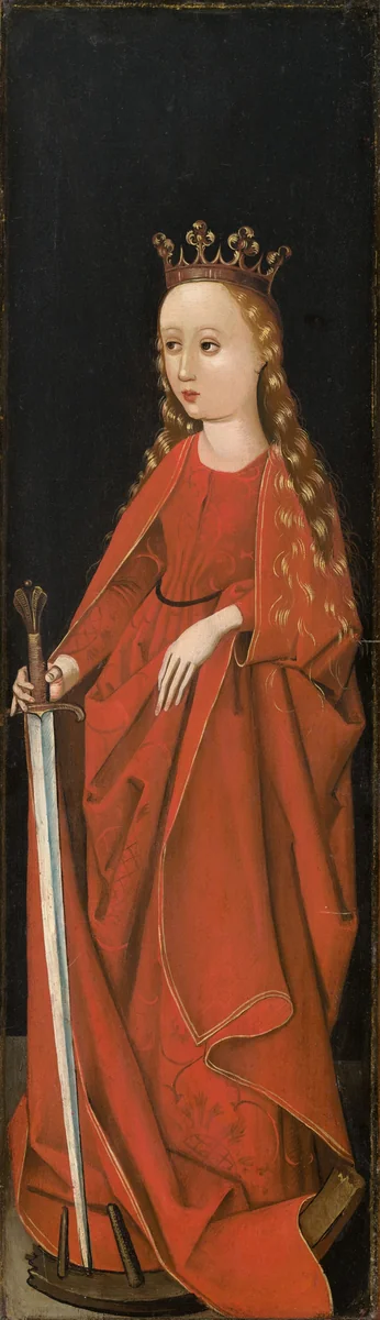 Saint Catherine [right wing exterior] by Master of the Starck Triptych, painting, 1480-1490