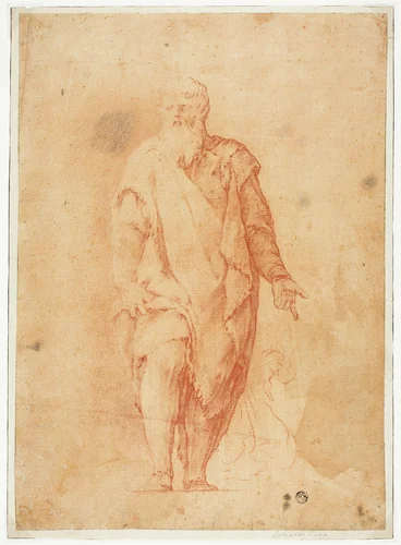 Standing Bearded Man by Luca Giordano or Salvator Rosa, drawing, 1652-1799