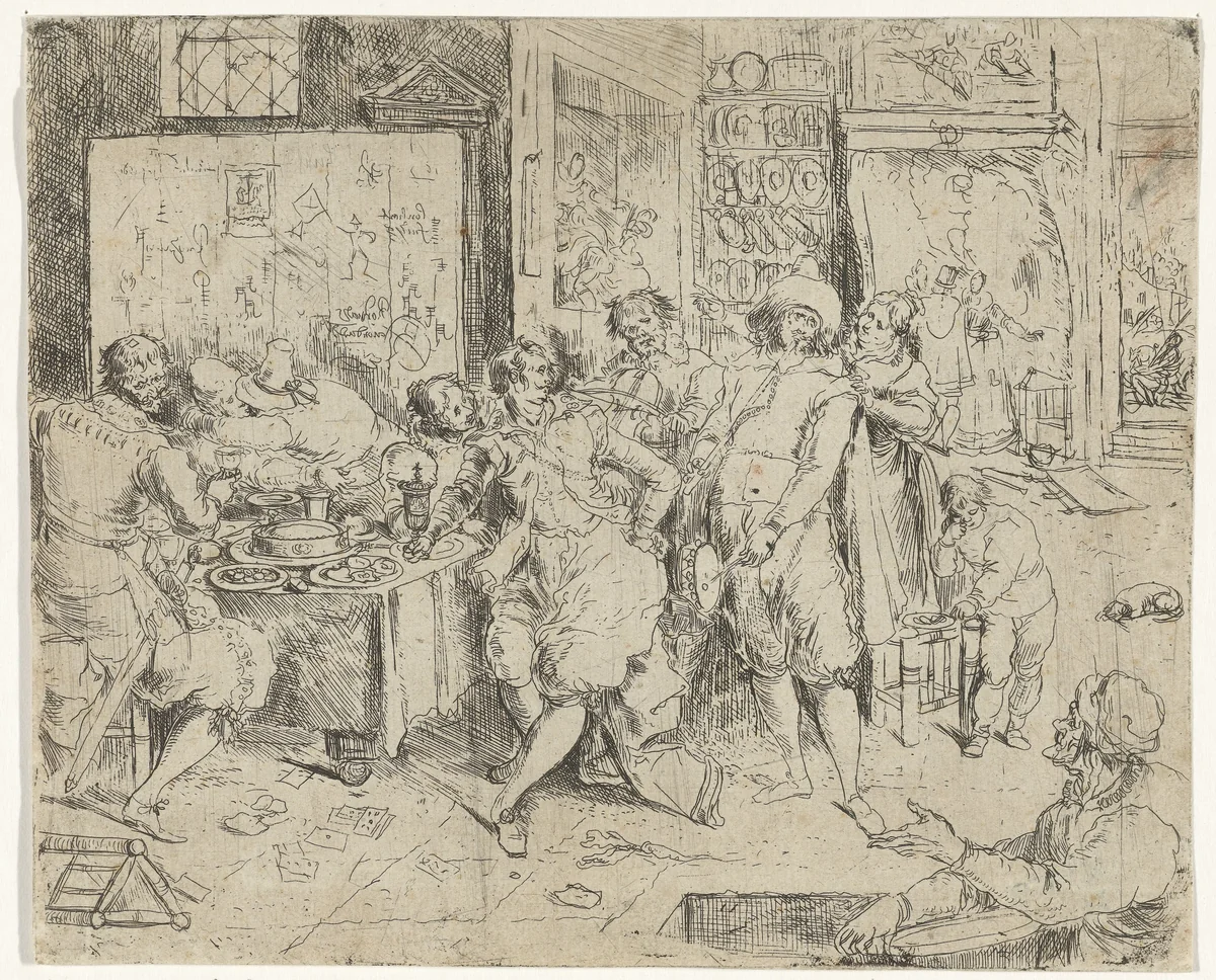 De verloren zoon verkwist zijn erfenis by Frans Francken, print, 1617-1667