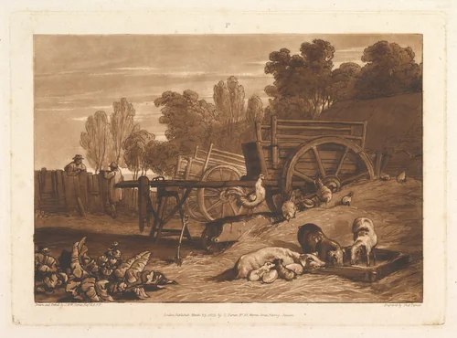 The Farm-Yard with the Cock, part IV, plate 17 from "Liber Studiorum" by Joseph Turner, print, 1809
