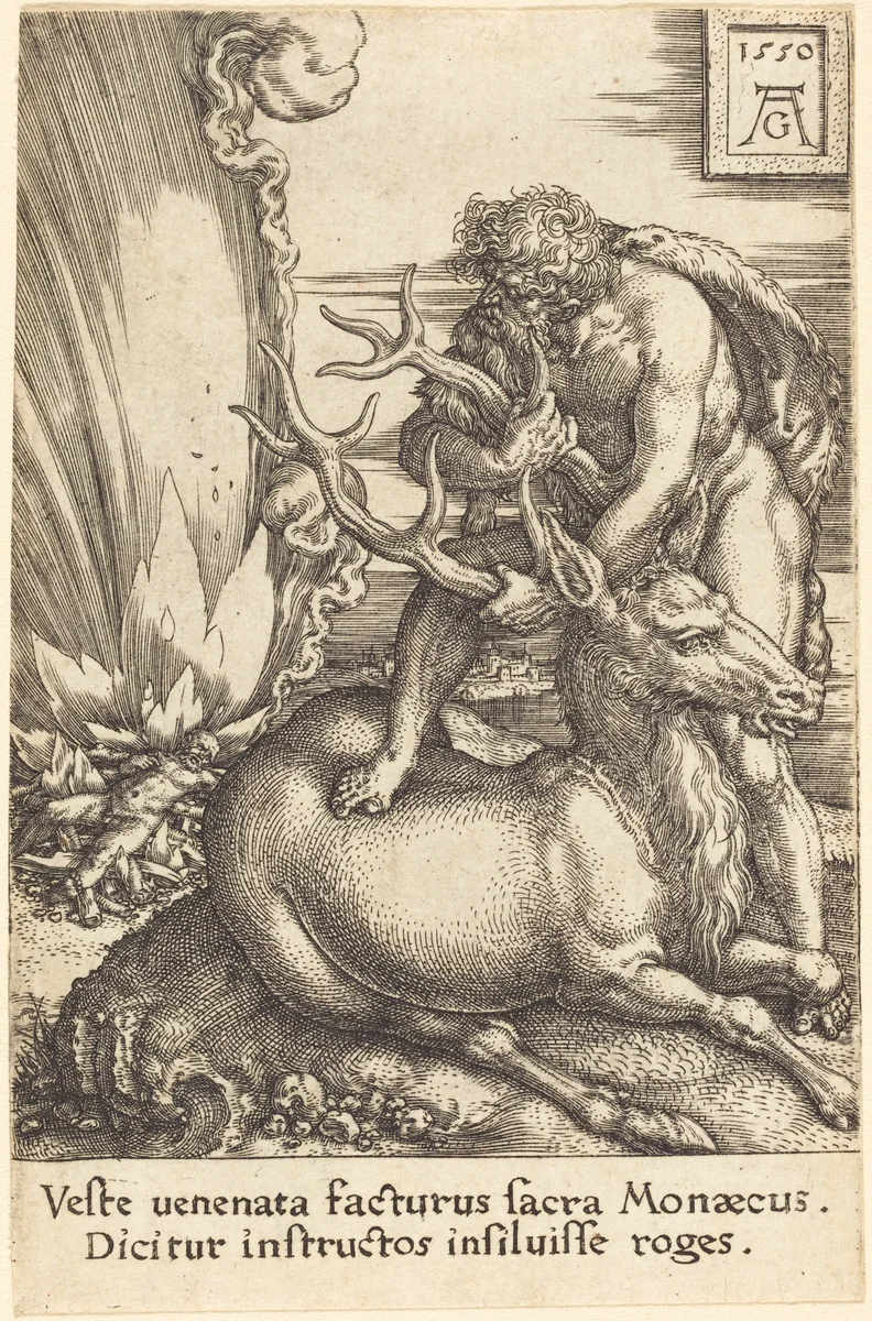 Hercules and the Hind by Heinrich Aldegrever, print, 1550