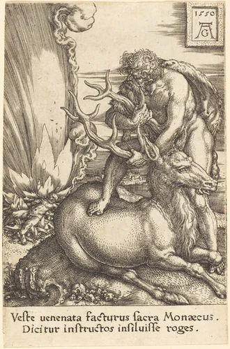 Hercules and the Hind by Heinrich Aldegrever, print, 1550