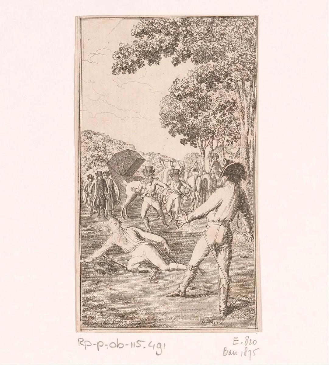 Lovelace wordt gedood in een duel by Daniel Nikolaus Chodowiecki, print, 1796