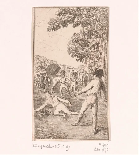 Lovelace wordt gedood in een duel by Daniel Nikolaus Chodowiecki, print, 1796