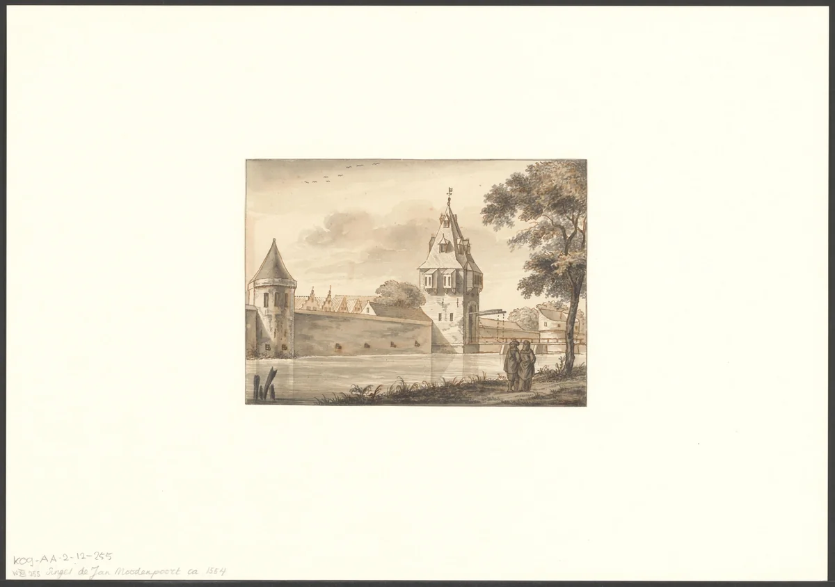 Gezicht op het Singel gezien naar de Jan Roodenpoortstoren by anonymous, drawing, 1700-1799