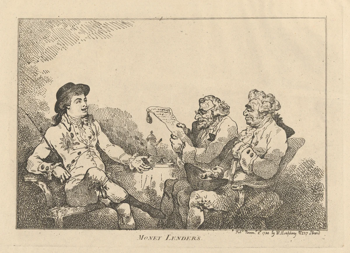 Money Lenders by Thomas Rowlandson, print, 1784