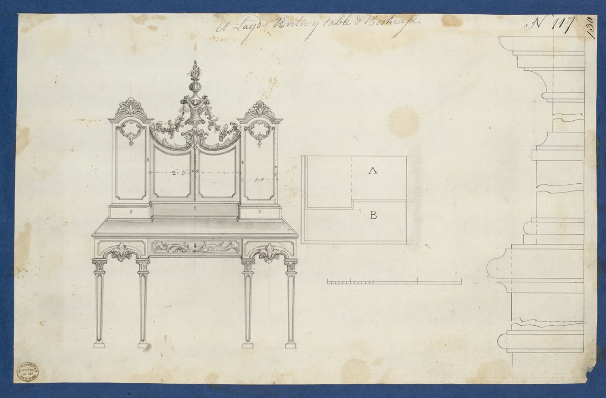 Lady's Writing Table and Bookcase, from Chippendale Drawings, Vol. II by Thomas Chippendale, drawing, 1760