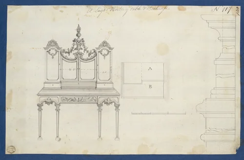 Lady's Writing Table and Bookcase, from Chippendale Drawings, Vol. II by Thomas Chippendale, drawing, 1760
