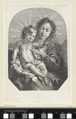 Maria met Christuskind met uitgestoken arm by Hans Witdoeck, print, 1625-1642