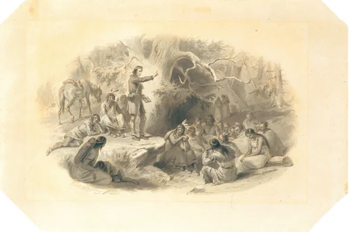 John Eliot Preaching to the Indians by Felix Darley, artwork, 1822-1888