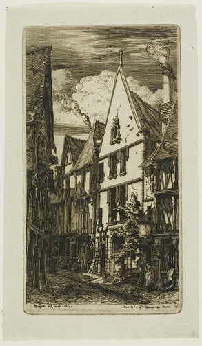 Rue des Toiles, Bourges by Charles Meryon, print, 1853
