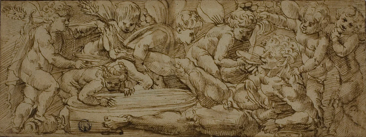 Bacchanale with Putti by Enea Salmeggia, drawing, 1558-1562