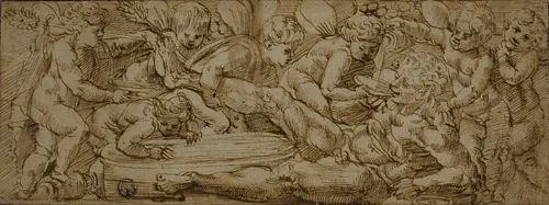 Bacchanale with Putti by Enea Salmeggia, drawing, 1558-1562