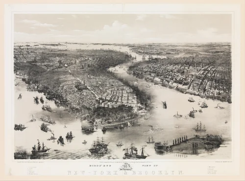 Bird's Eye View of New York and Brooklyn by John Bachmann, print, 1851
