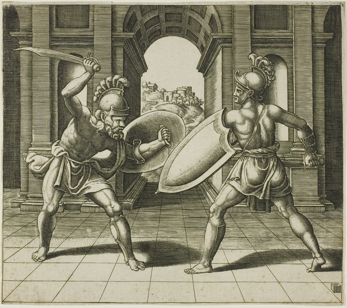 The Two Gladiators by Giulio Romano, print, 1530-1540