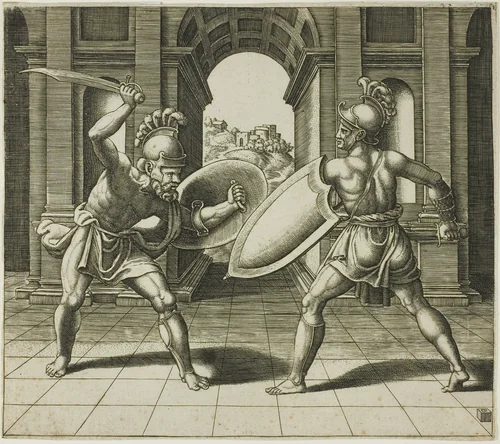 The Two Gladiators by Giulio Romano, print, 1530-1540