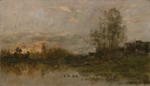 Sunset on the River by Charles-François Daubigny, painting, 1874