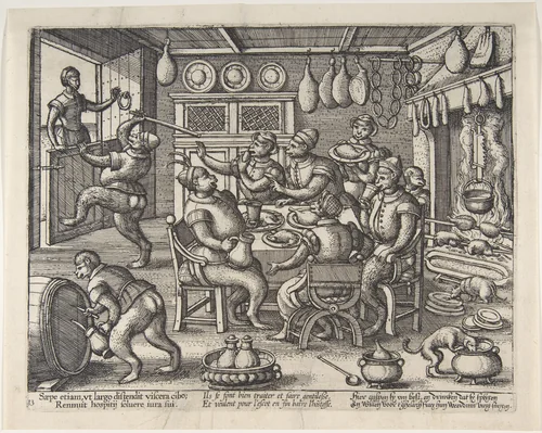 The Fat Kitchen, from the series Monkeys by Peeter van der Borcht, print, 1559-1590