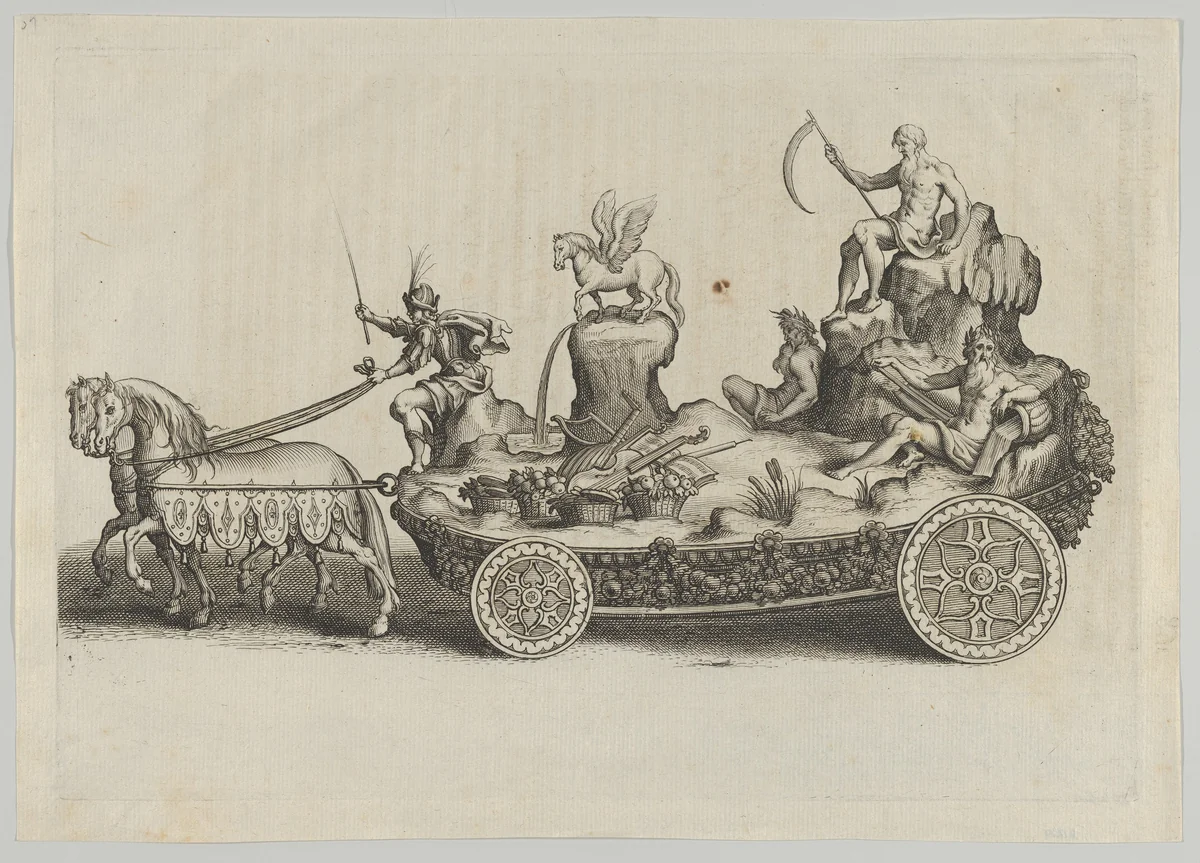 Design for a float, from 'Éloges et discours sur la triomphante réception du Roy en sa ville de Paris ...' by Jean-Baptiste de Machault by Melchior Tavernier, print, 1629