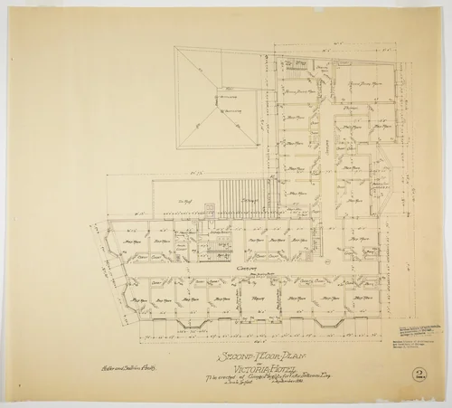 Victoria Hotel, Chicago Heights, Illinois, Second Floor Plan by Adler and Sullivan, drawing, 1892