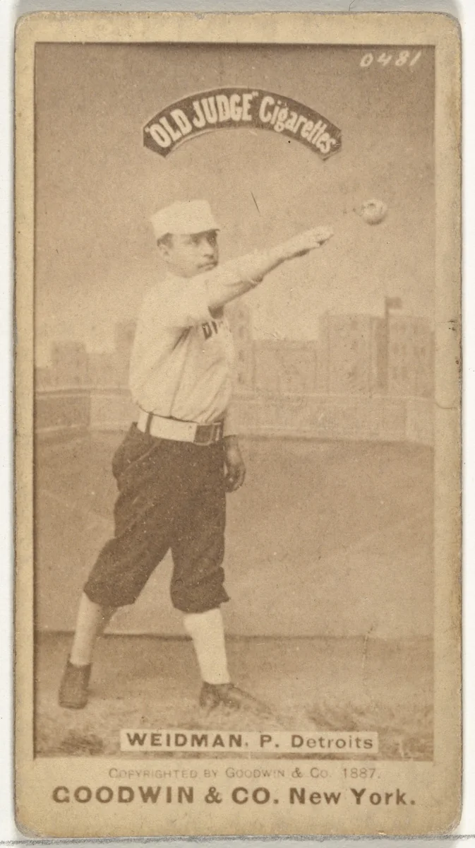 George Edward "Stump" Wiedman, Pitcher, Detroit Wolverines, from the Old Judge series (N172) for Old Judge Cigarettes by Goodwin & Company, photograph, 1887