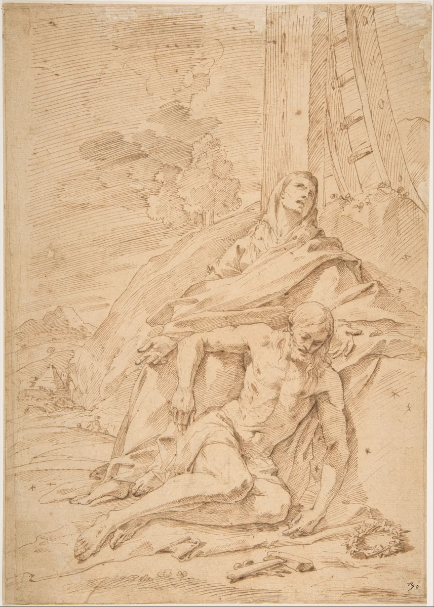 The Virgin Lamenting over the Dead Christ by Pietro Testa, drawing, 1612-1650