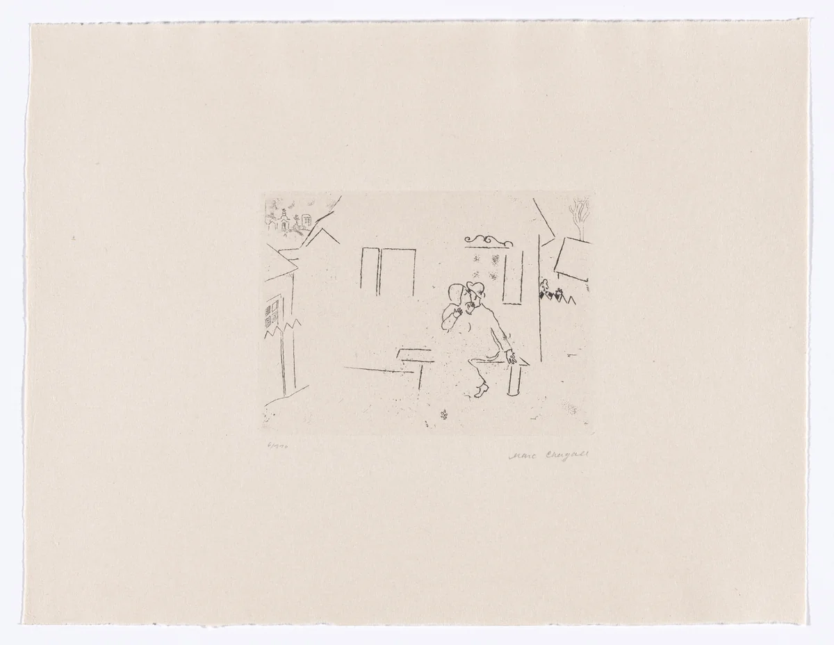 Lovers on the Bench (Liebende auf der Bank) from My Life (Mein Leben) by Marc Chagall, illustrated book, 1922