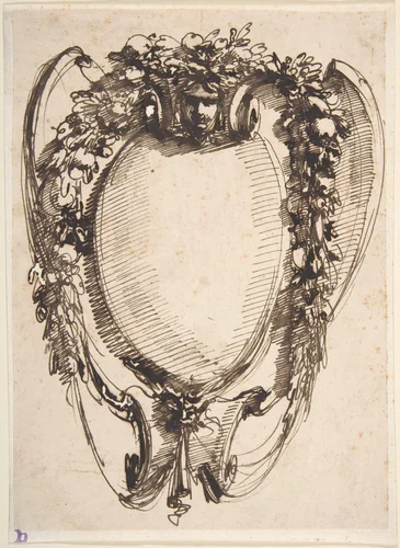 Design for a Cartouche with Hanging Garlands by Carlo Bianconi, drawing, 1732-1802