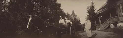 Grand Duke Mikhail Alexandrovich and His Sister, Grand Duchess Olga Alexandrovna on a Carriage, Gatchino by Unidentified Photographer, photograph, 1903