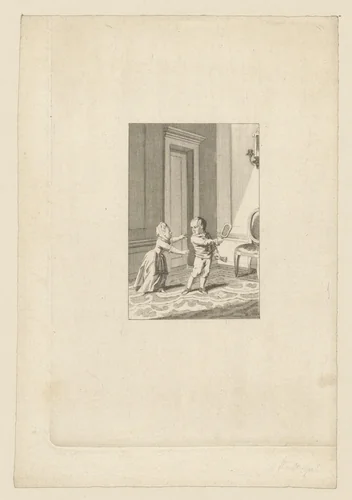 Jongen pakt een raket van een meisje af by anonymous, print, 1778-1821