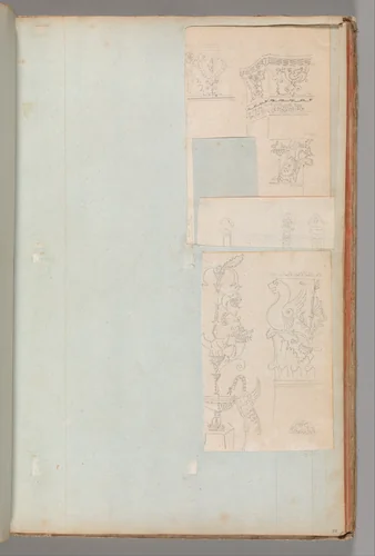 Page from a Scrapbook containing Drawings and Several Prints of Architecture, Interiors, Furniture and Other Objects by Charles Percier, book, 1795-1805