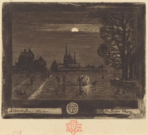 Le Couvre-Feu (The Curfew) [recto] by Félix-Hilaire Buhot, print, 1874-1875