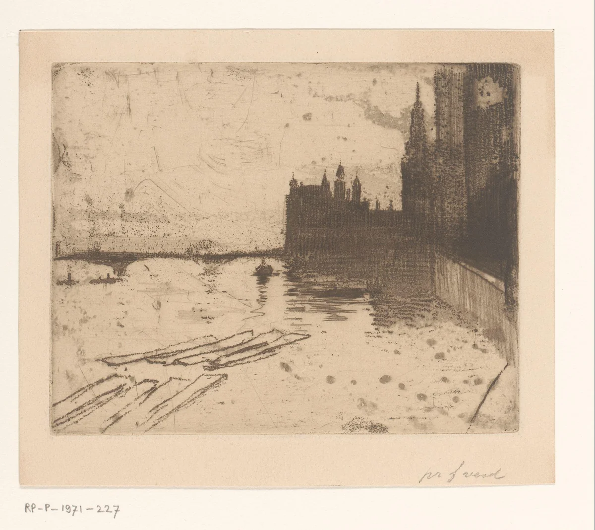 Gezicht op de Houses of Parliament te Londen by Norbert Goeneutte, print, 1888