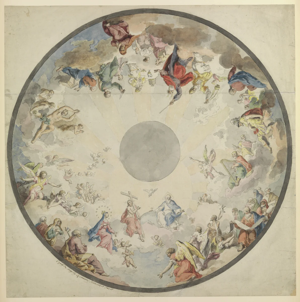 Design for a Cupola with Old and New Testament Figures by Pietro de Angelis, drawing, 1720-1804