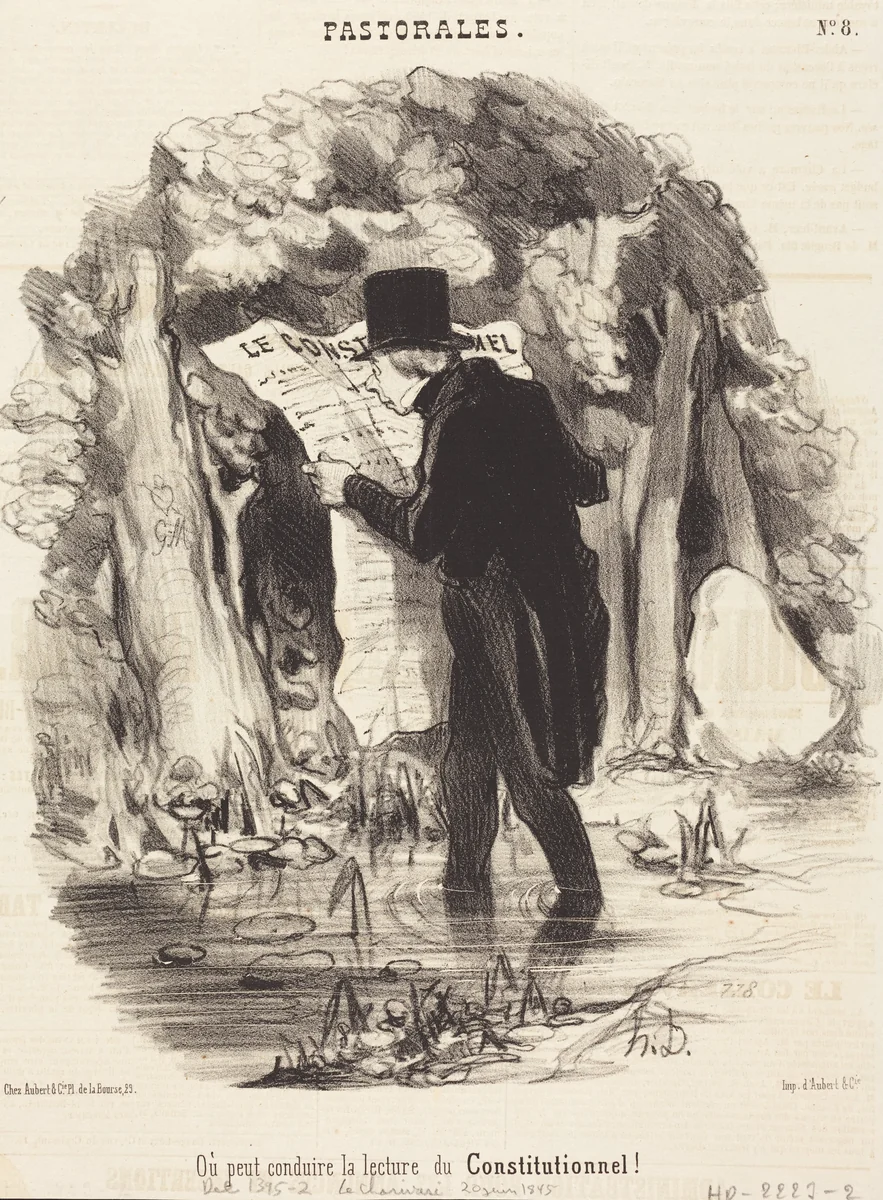 Ou peut conduire la lecture du Constitutionnel! by Honoré Daumier, print, 1845