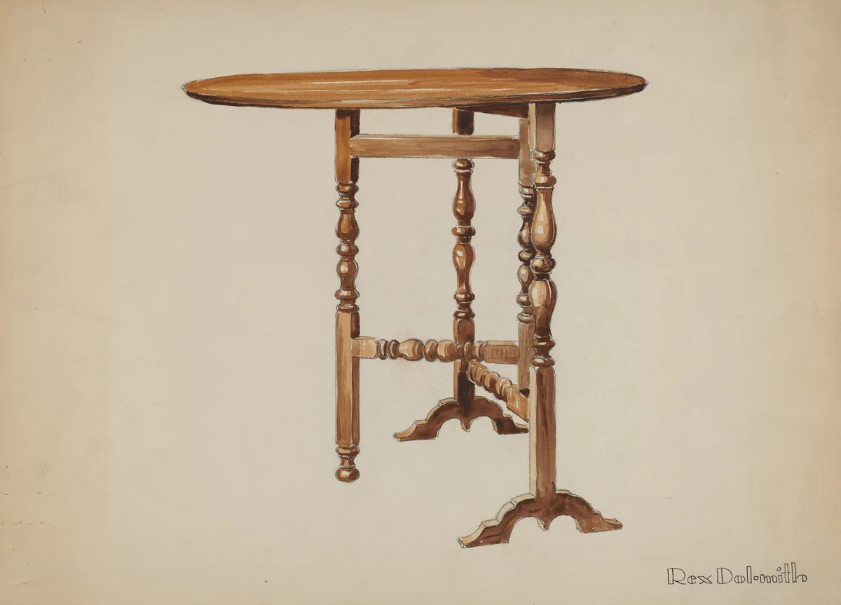 Three Legged Gate-leg Table by Rex Dolmith, index of american design, 1936