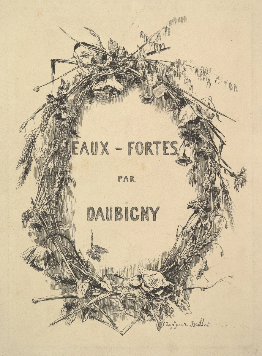 Wreath of Wildflowers, title for "Eaux-Fortes par Daubigny" by Charles-François Daubigny, print, 1851