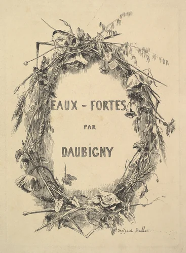 Wreath of Wildflowers, title for "Eaux-Fortes par Daubigny" by Charles-François Daubigny, print, 1851