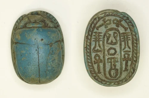 Scarab: Neferkara and Hieroglyphs (ankh and djed signs) by Egyptian, other, -2055--1550